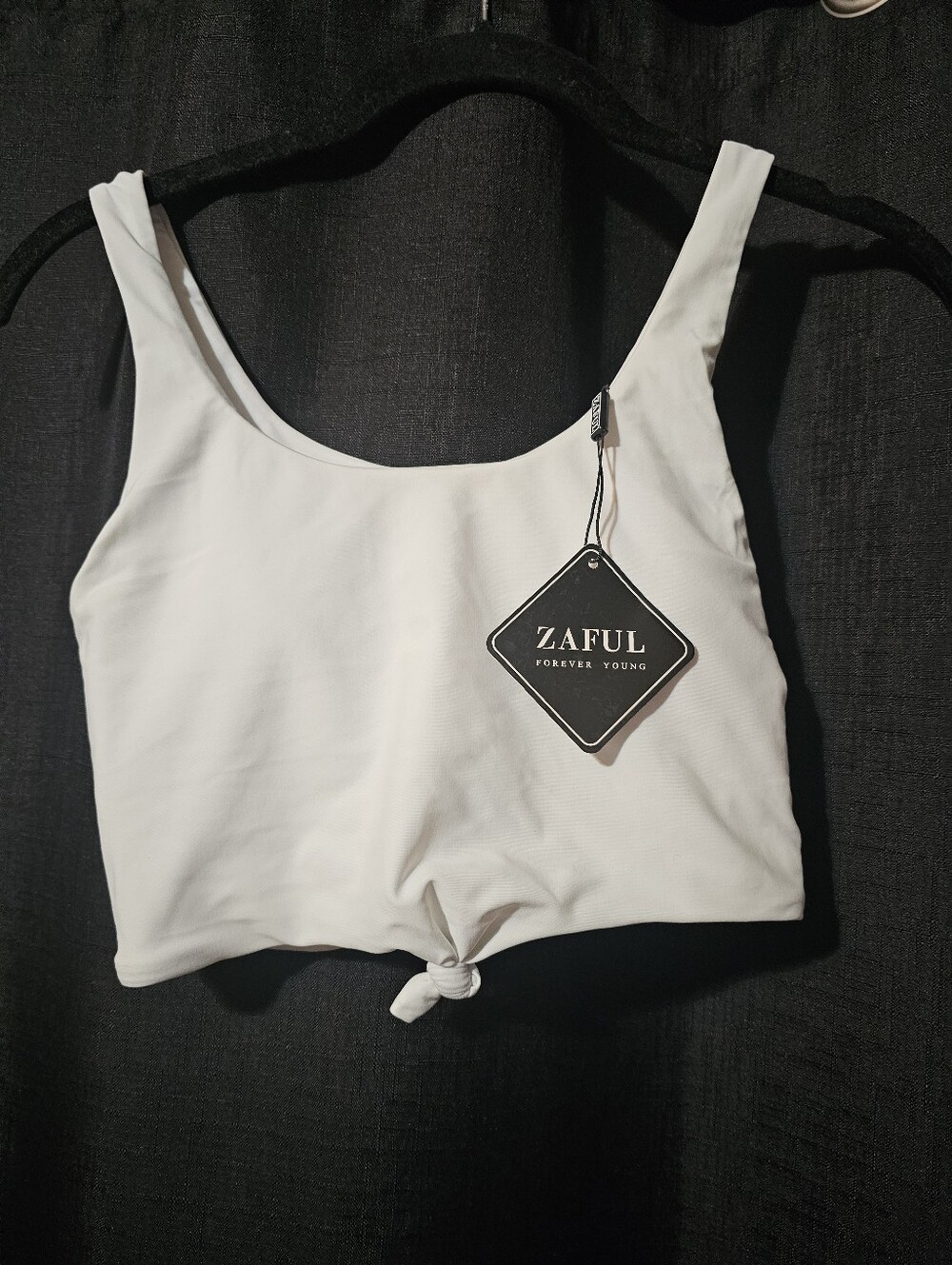 Zaful White Front-Knot Swim Top S